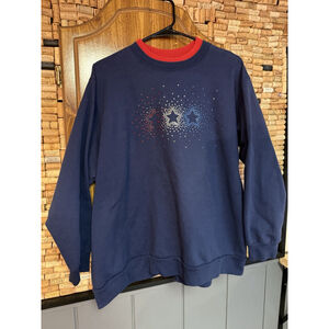 Morning Sun Women's M Pullover Navy Sweatshirt Star 4th Of July USA Bling Sz 3X
